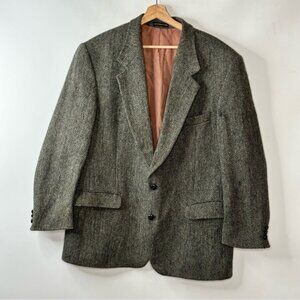 VTG Harris Tweed Mens Herringbone Wool Sports Coat Blazer Jacket Brown 44R